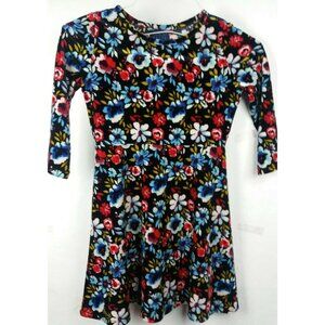 Girls Flower Skater Dress Size Large 10 Multicolor Plush Stretchy Fit & Flare